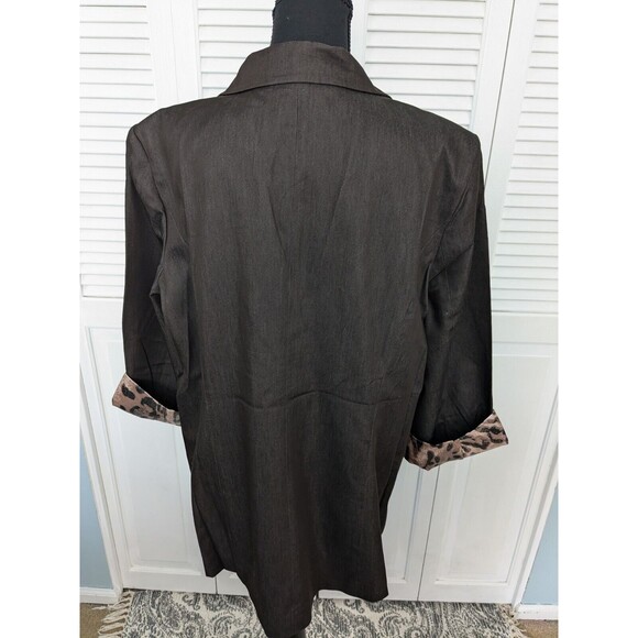 Susan Graver Denim Boyfriend Jacket Women's XL Brown Blazer Leopard Print Lining - Picture 9 of 14